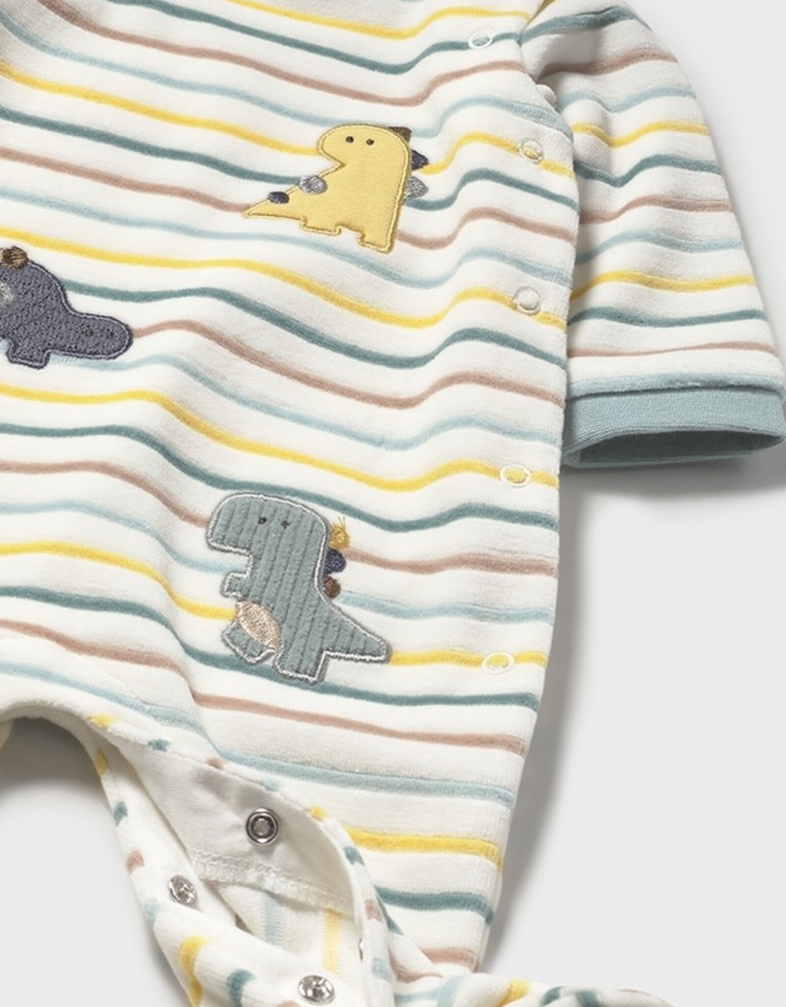 Mayoral Striped Dino Velour Onesie