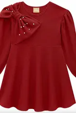 Milon Pearl Cranberry Red  Bow Dress