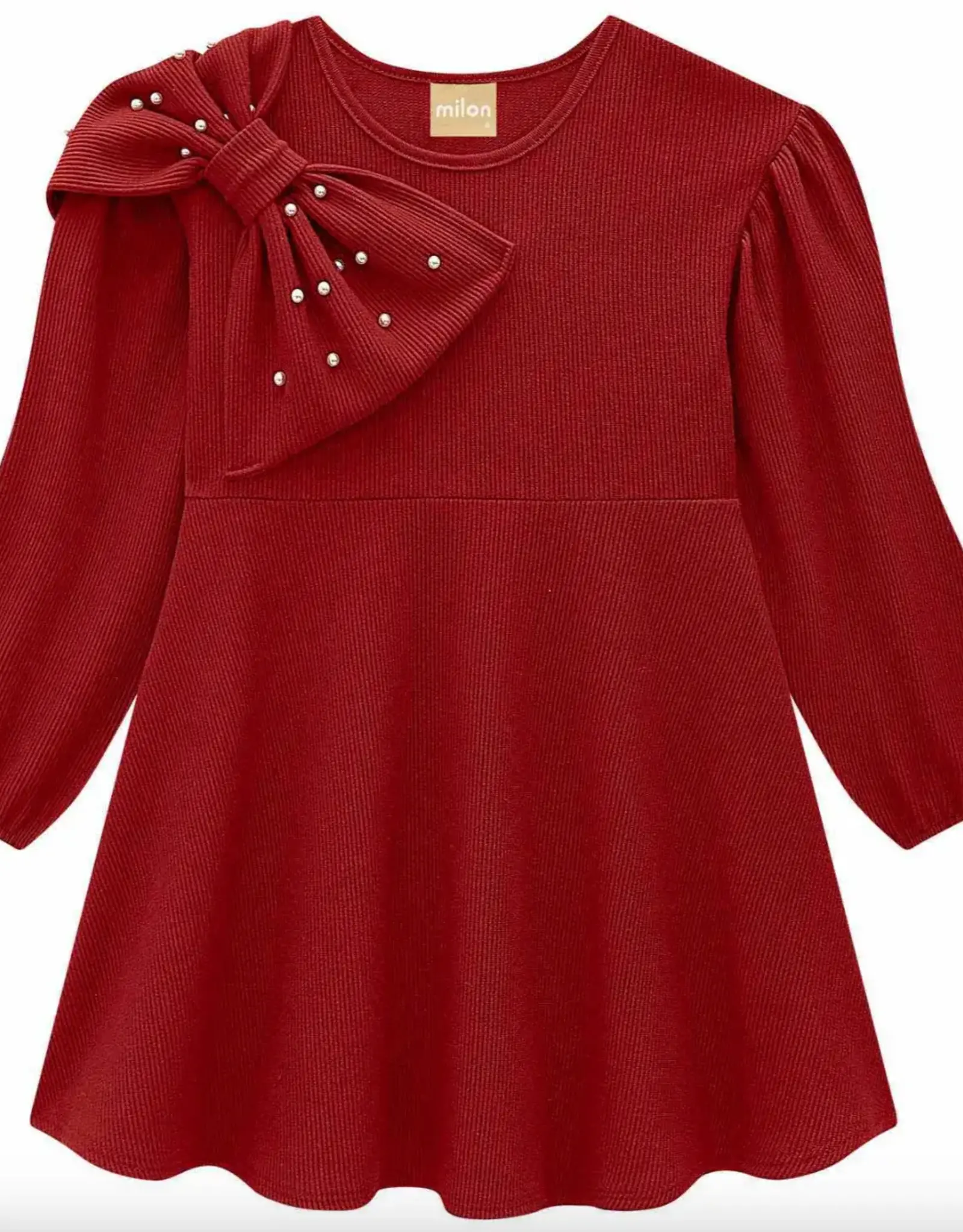 Milon Pearl Cranberry Red  Bow Dress
