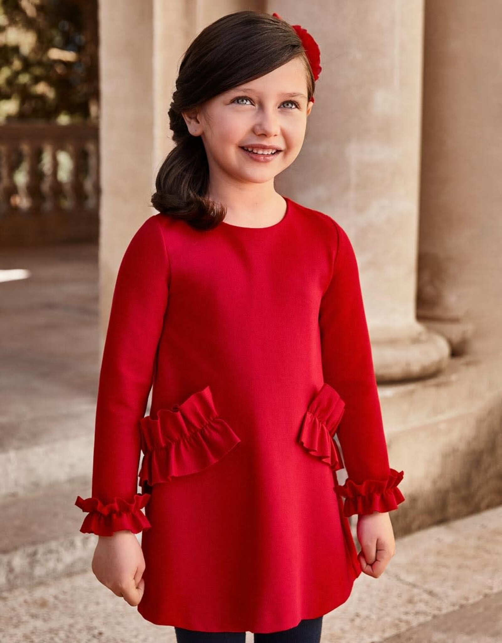 Abel & Lula Red Knit Dress with Ruffle Wrist