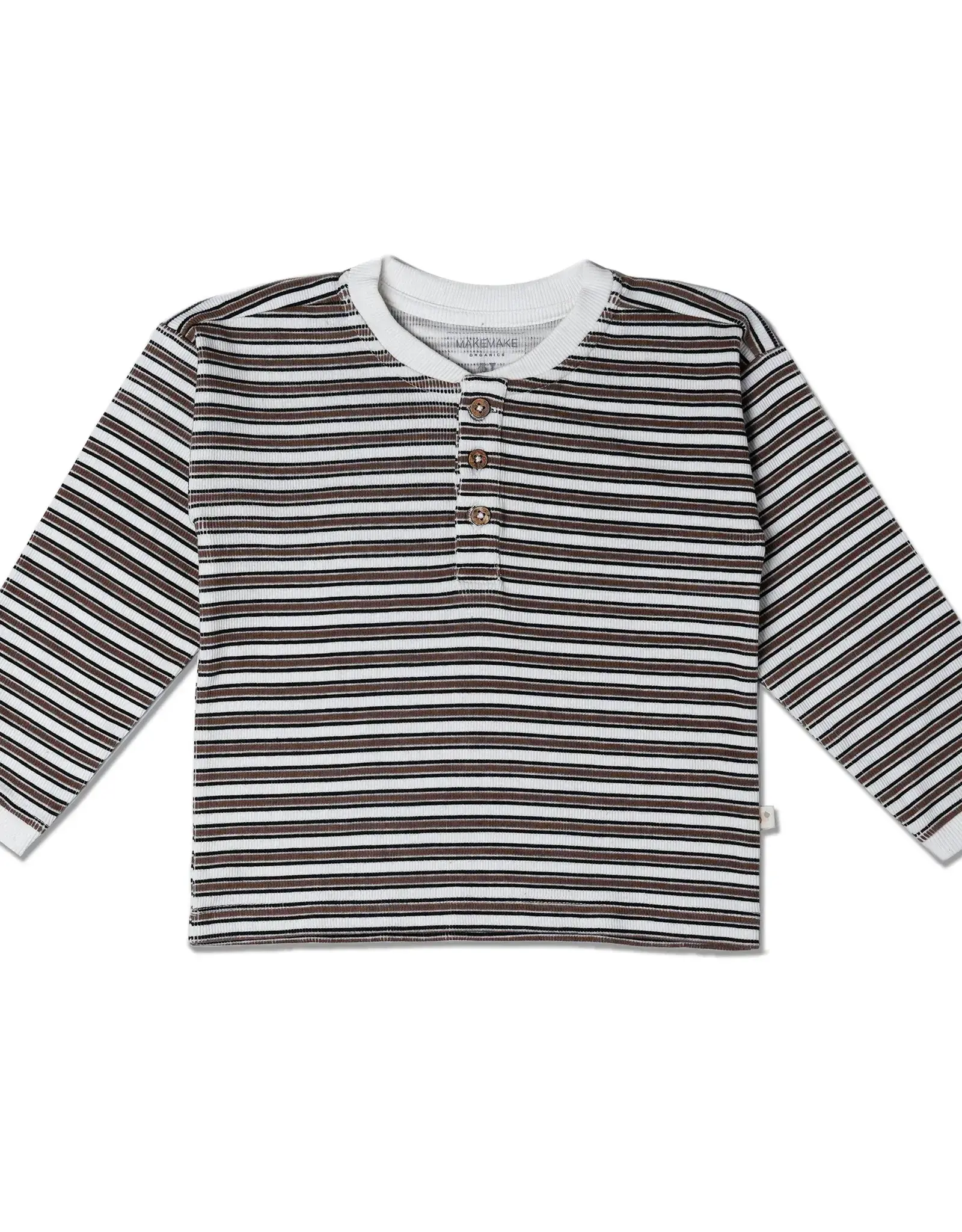 MakeMake Organics Brown Stripe Organic Henley Tee