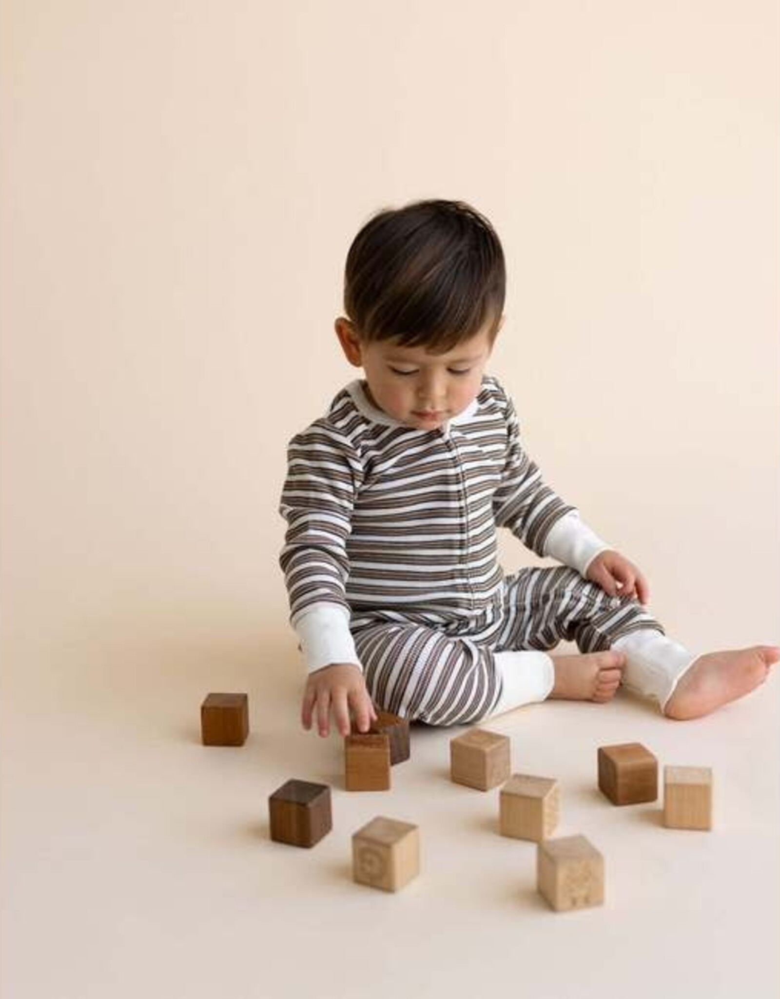 MakeMake Organics Brown Stripe Organic 2-way Zip Romper