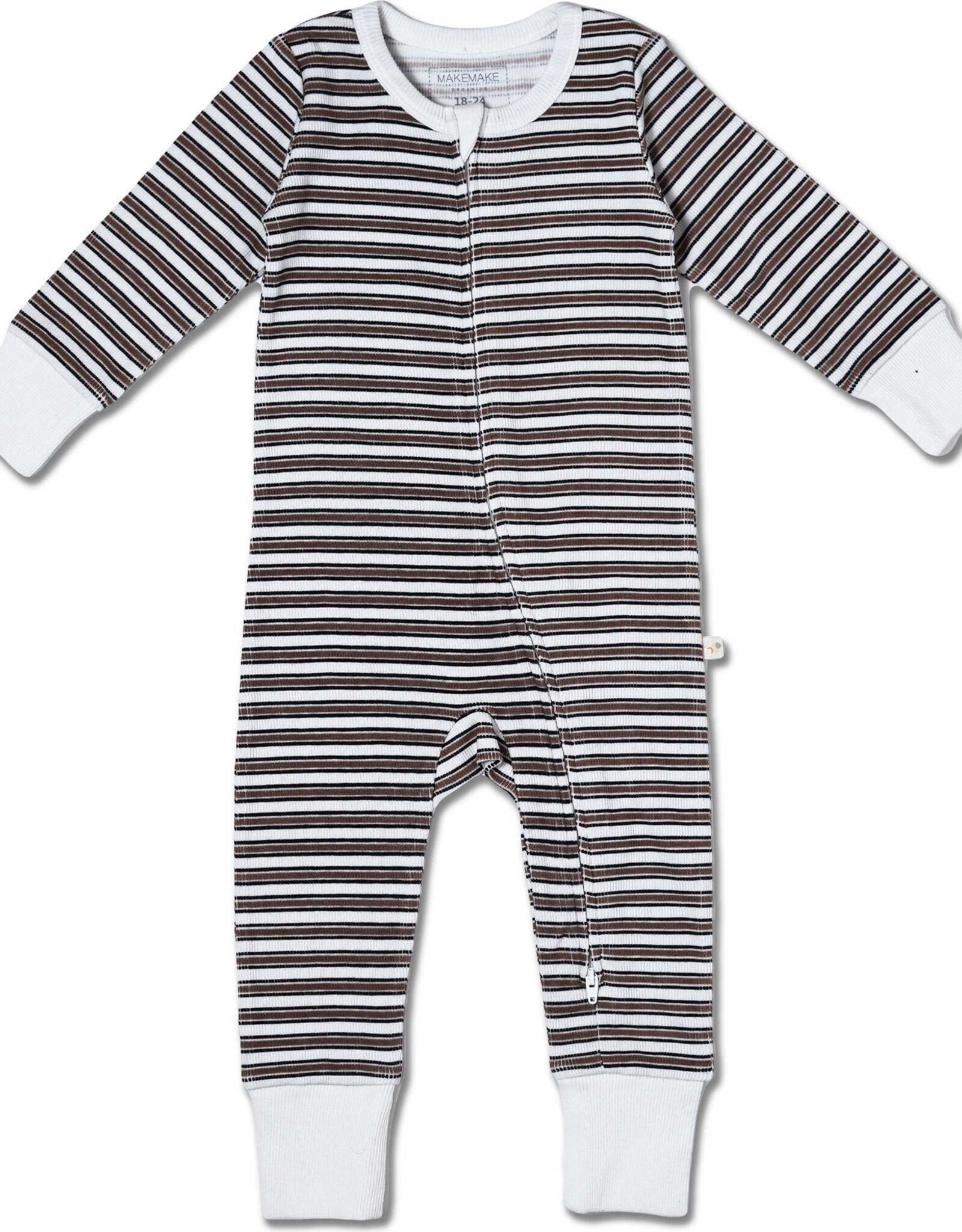 MakeMake Organics Brown Stripe Organic 2-way Zip Romper