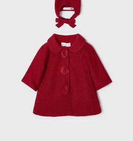 Mayoral Red Tricot Coat & Hat Set