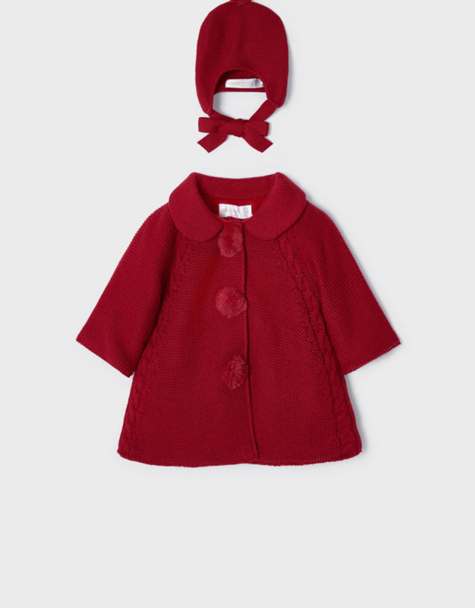 Mayoral Red Tricot Coat & Hat Set