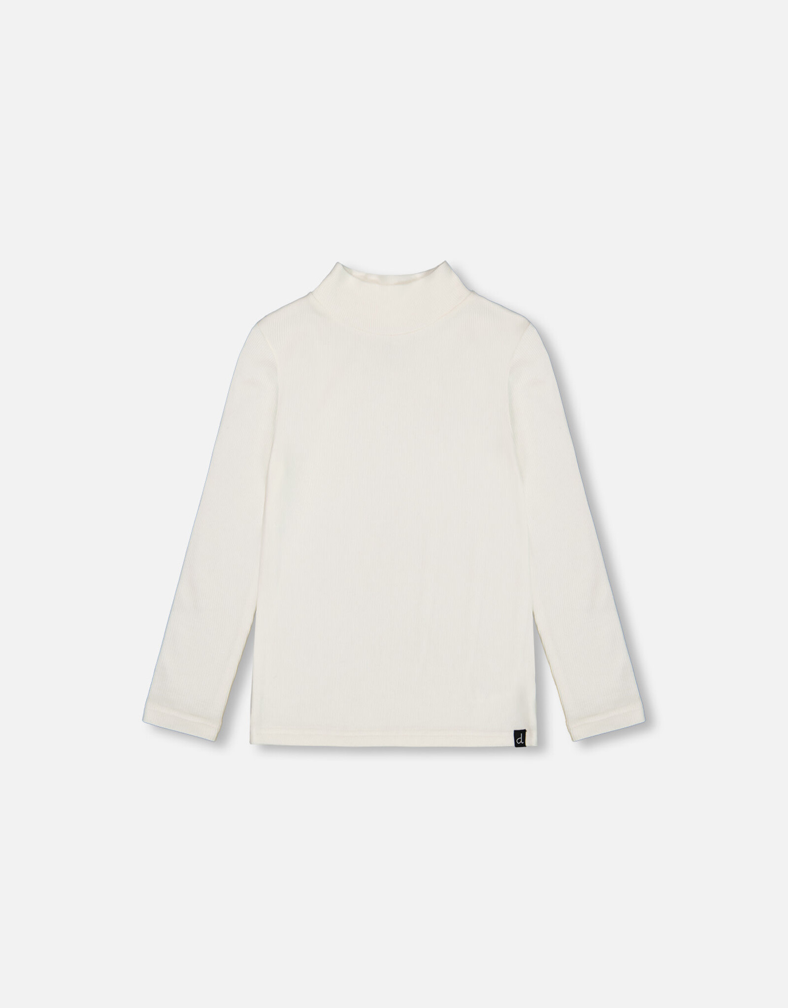 Deux Par Deux White Brushed Rib Mock Neck Long Sleeve Top