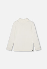 Deux Par Deux White Brushed Rib Mock Neck Long Sleeve Top
