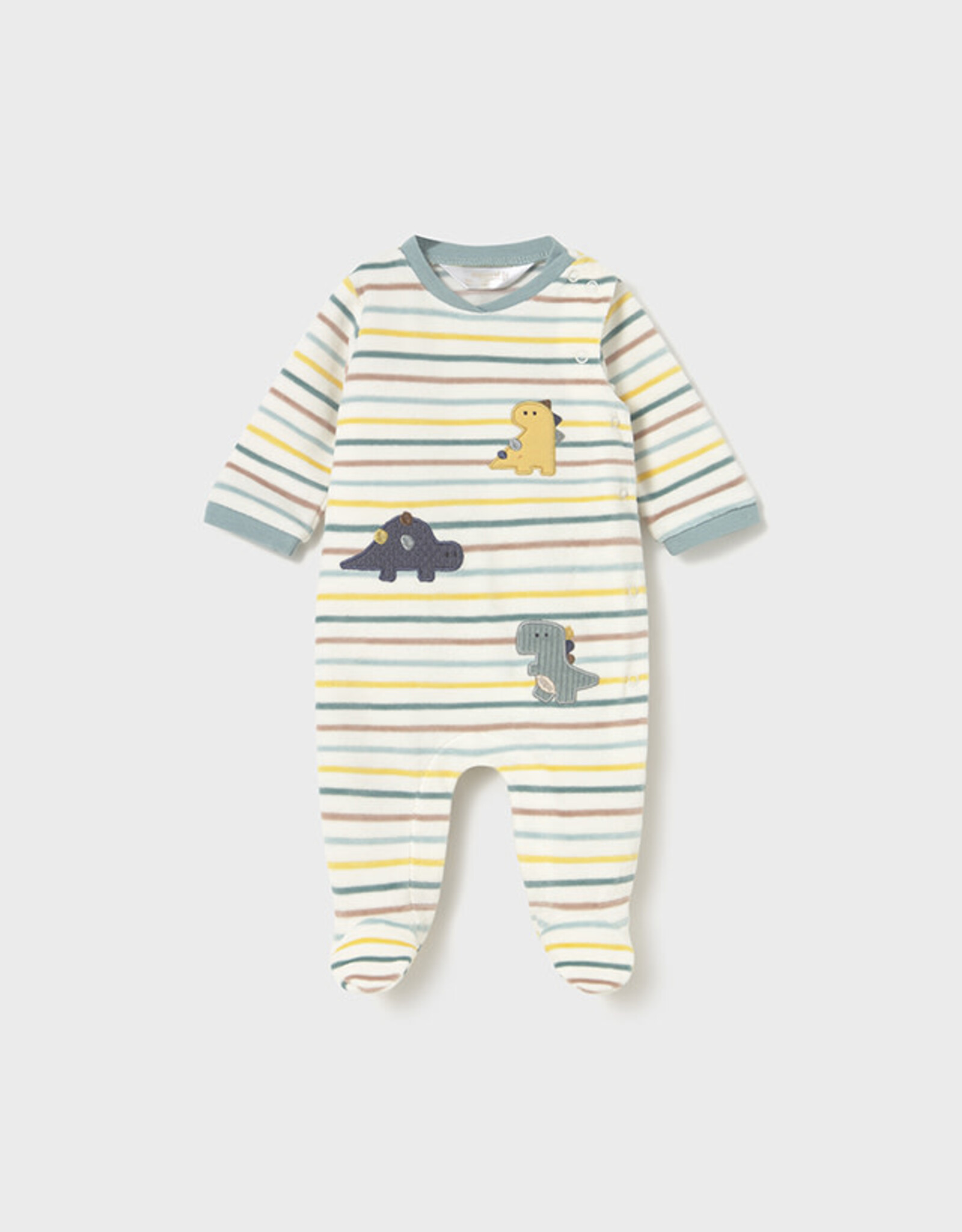 Mayoral Striped Dino Velour Onesie