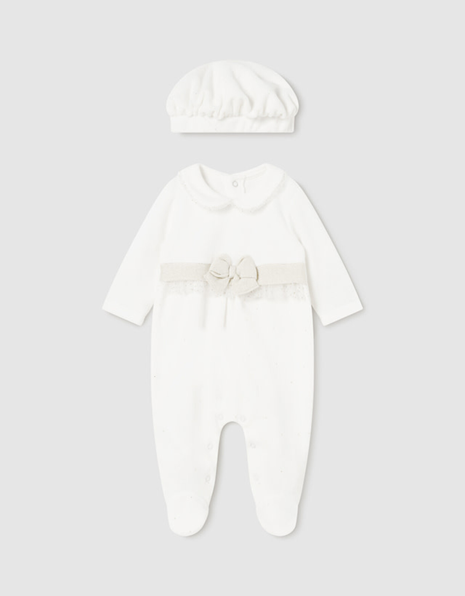 Mayoral Neutrals Bodysuit with Accent Waist and Beret