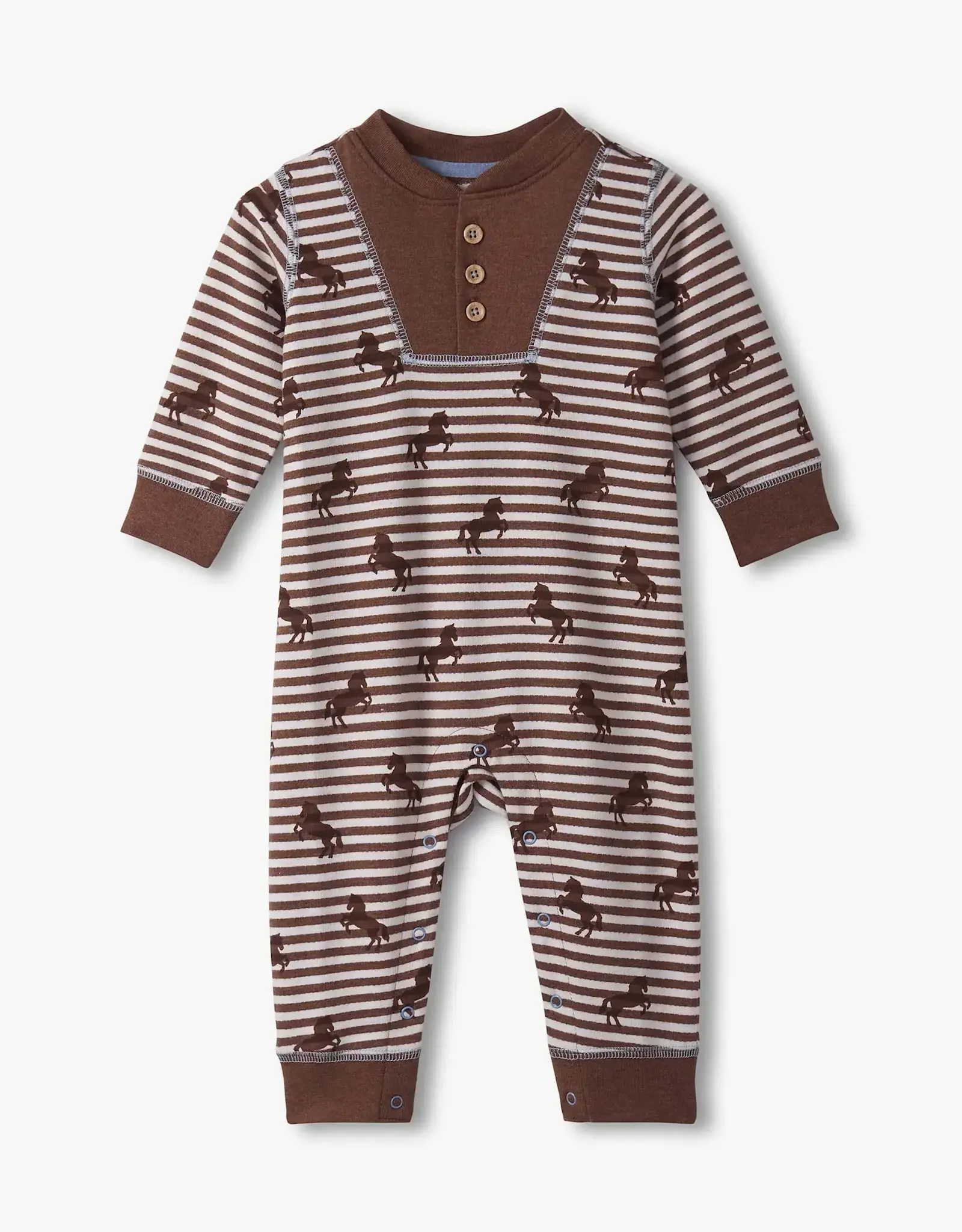 Hatley Ranch Horses Button Yoke Romper
