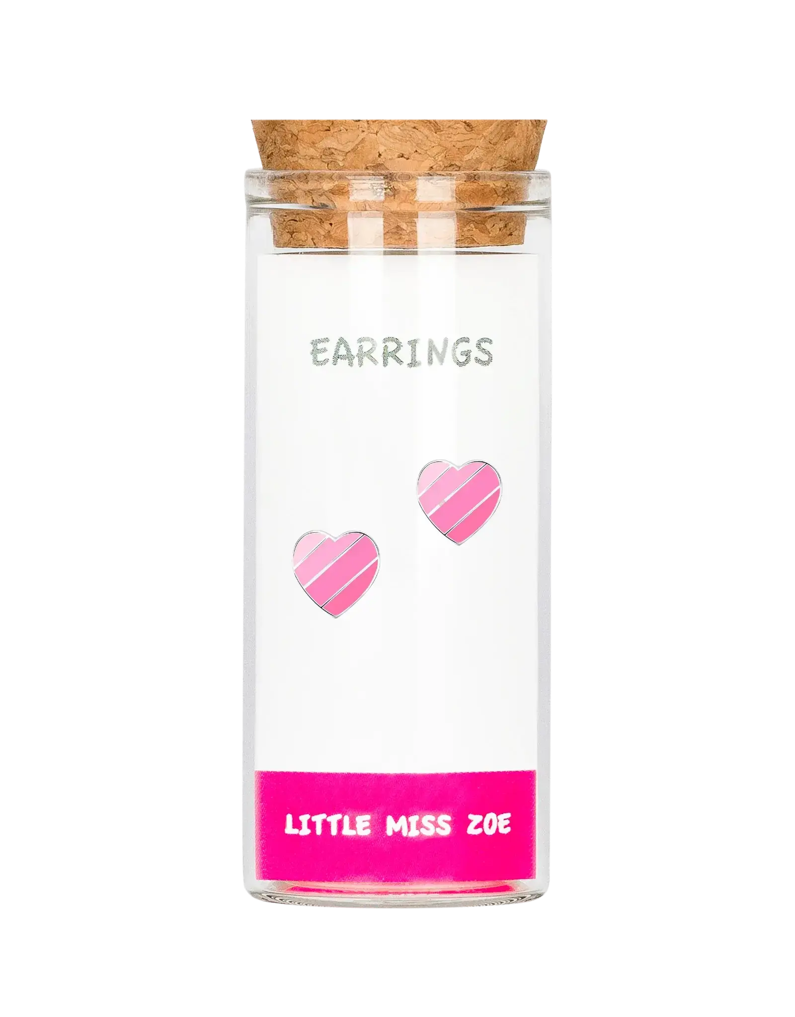 Little Miss Zoe Pink Striped Heart Earrings