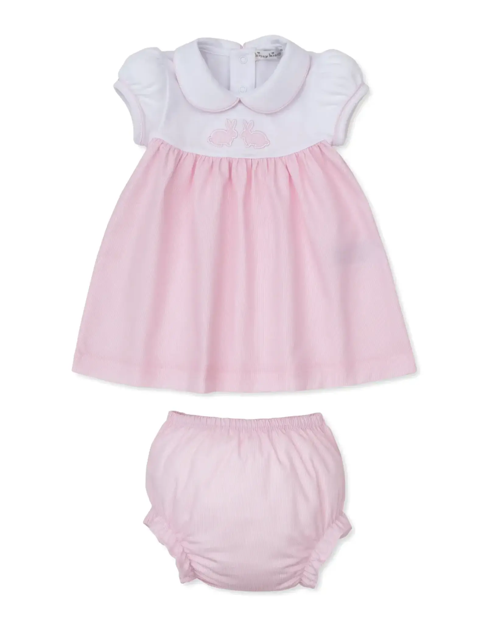 Kissy Kissy Pique Twin Bunnies Pink Woven Dress Set