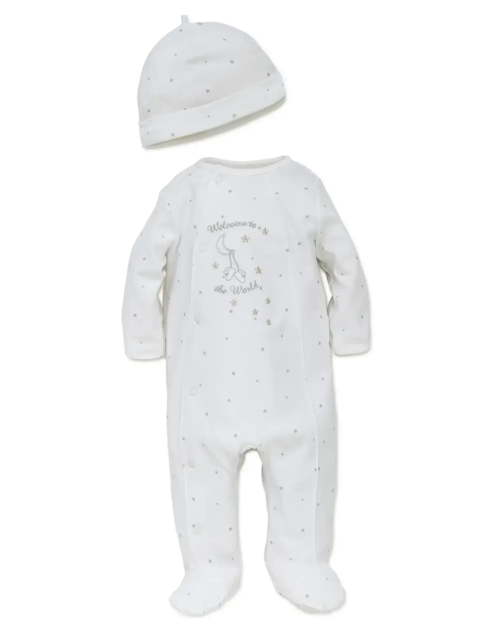 Little Me "welcome to the world" White Footie Pajama