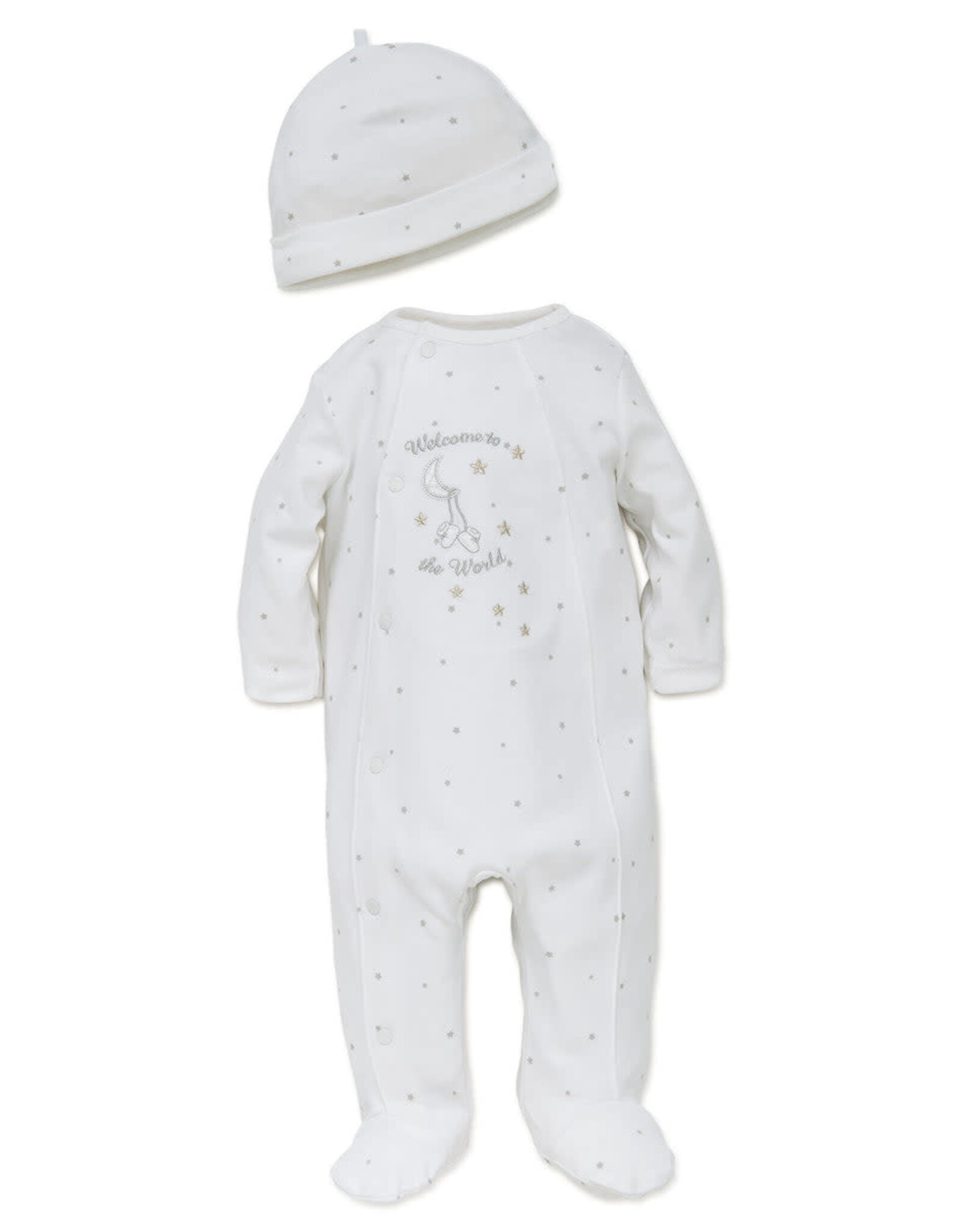 Little Me "welcome to the world" White Footie Pajama