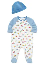 Little Me Trucks Zipper Footed One-Piece and Hat