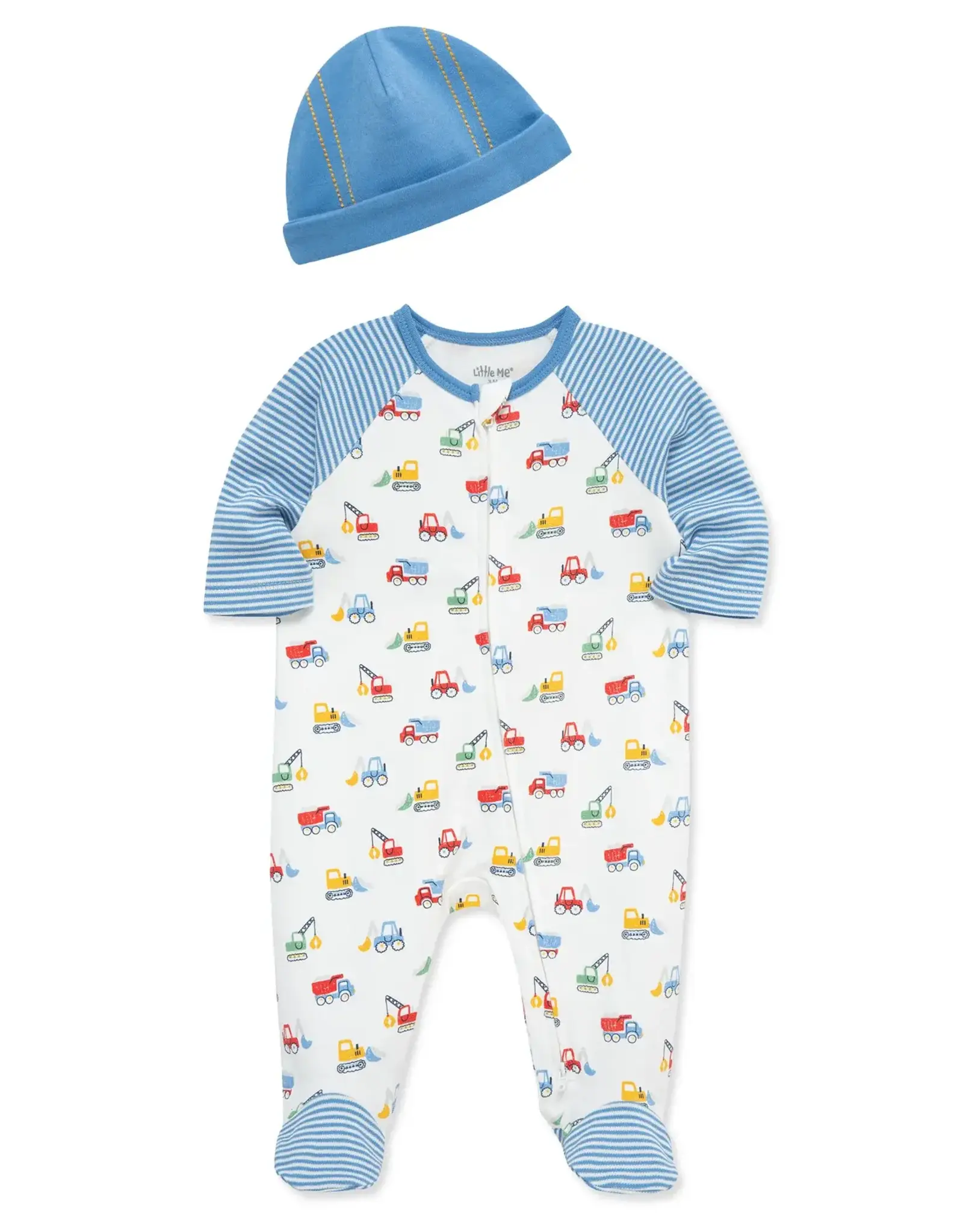 Little Me Trucks Zipper Footed One-Piece and Hat