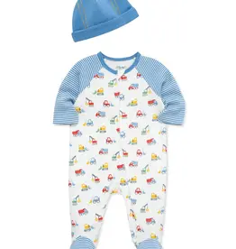 Little Me Trucks Zipper Footed One-Piece and Hat