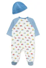 Little Me Trucks Zipper Footed One-Piece and Hat