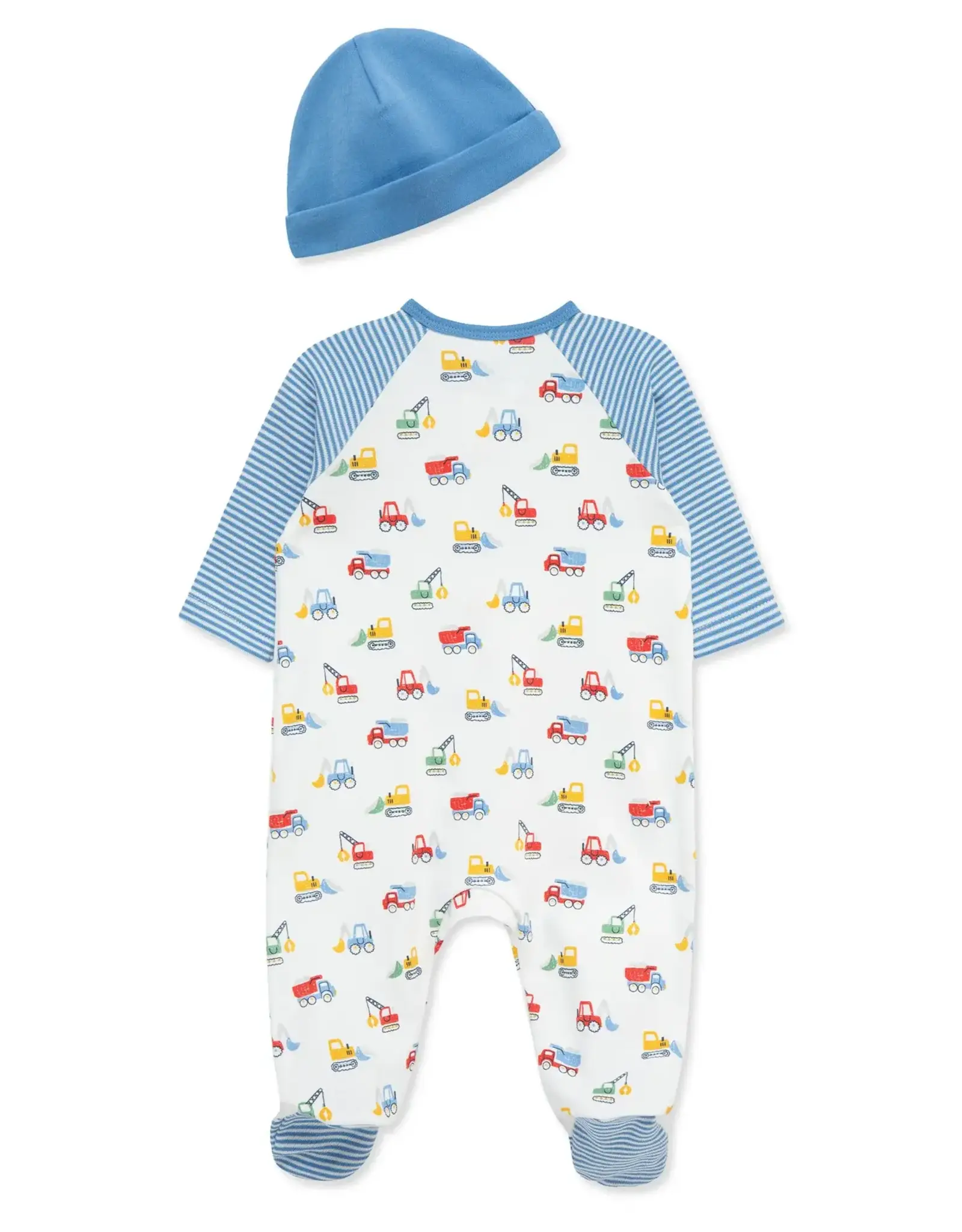 Little Me Trucks Zipper Footed One-Piece and Hat
