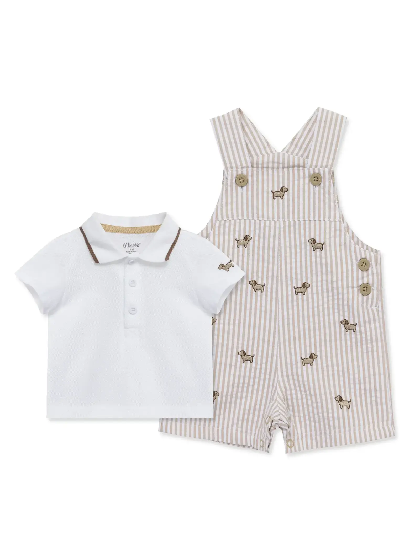 Little Me Puppies Woven Shortall Set