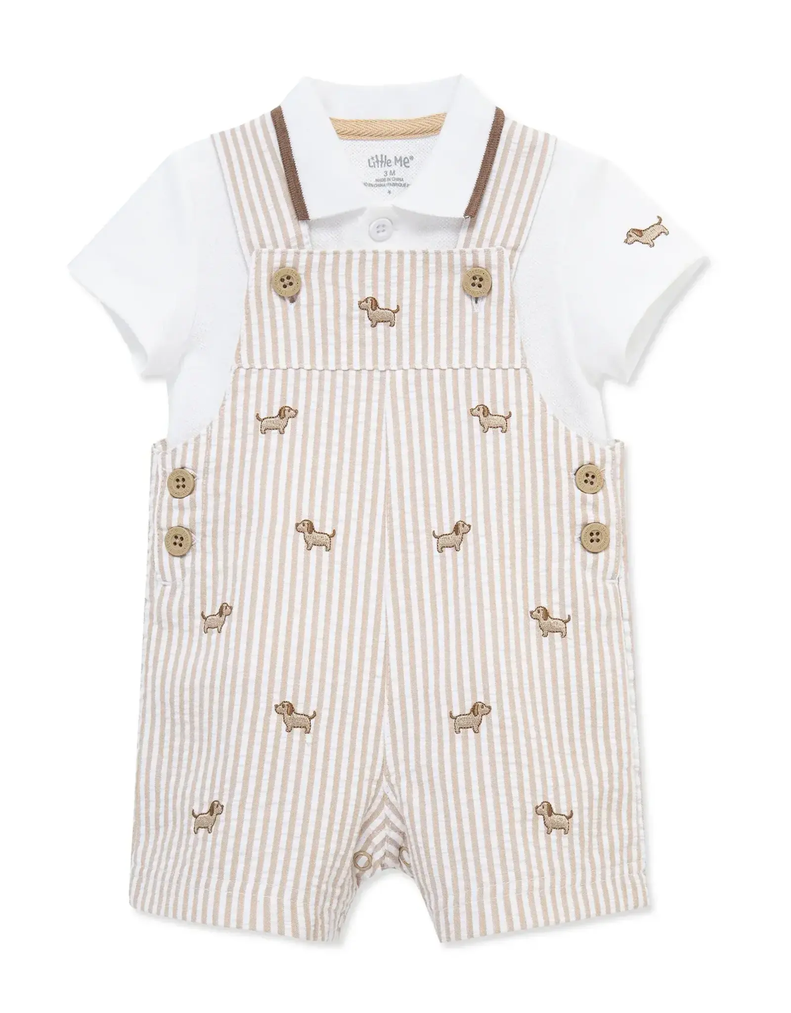 Little Me Puppies Woven Shortall Set