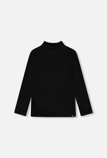 Deux Par Deux Anthracite Brushed Rib Mock Neck Long Sleeve Top