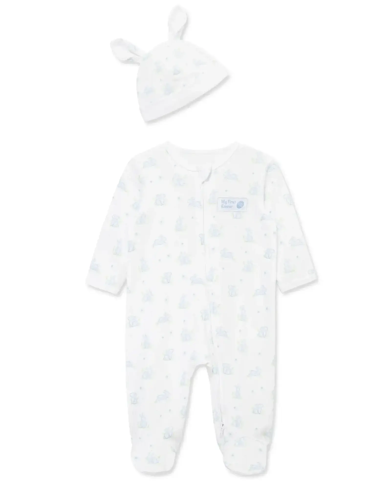 Little Me "My First Easter" Blue Bunny 2-Way-Zip Footed One-Piece & Hat
