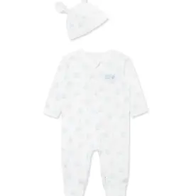 Little Me "My First Easter" Blue Bunny 2-Way-Zip Footed One-Piece & Hat