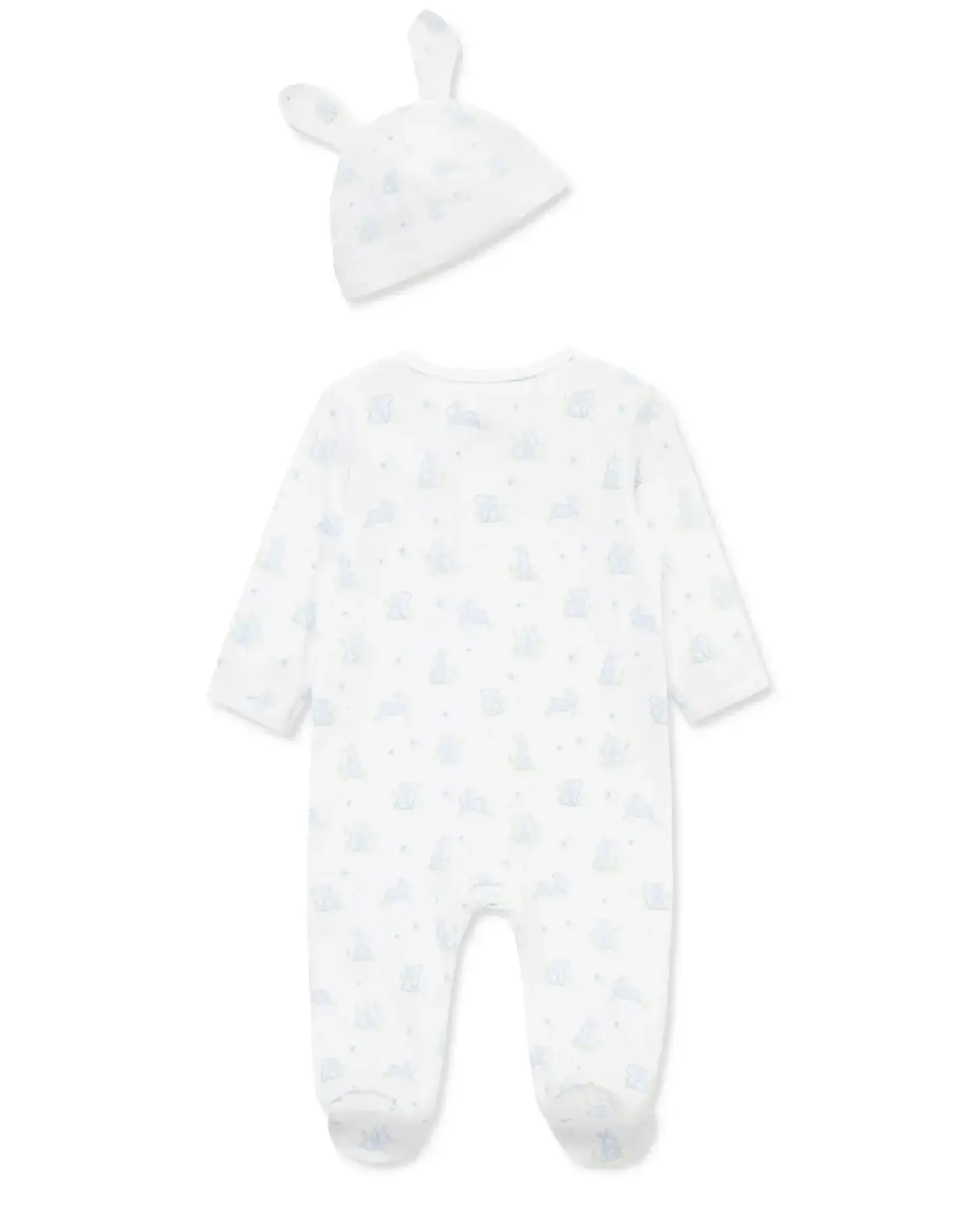 Little Me "My First Easter" Blue Bunny 2-Way-Zip Footed One-Piece & Hat
