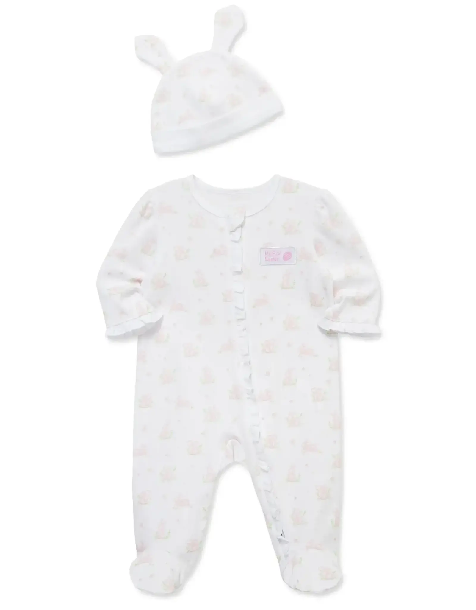 Little Me “My First Easter” Pink Bunny 2-Way-Zip Footed One-Piece & Hat