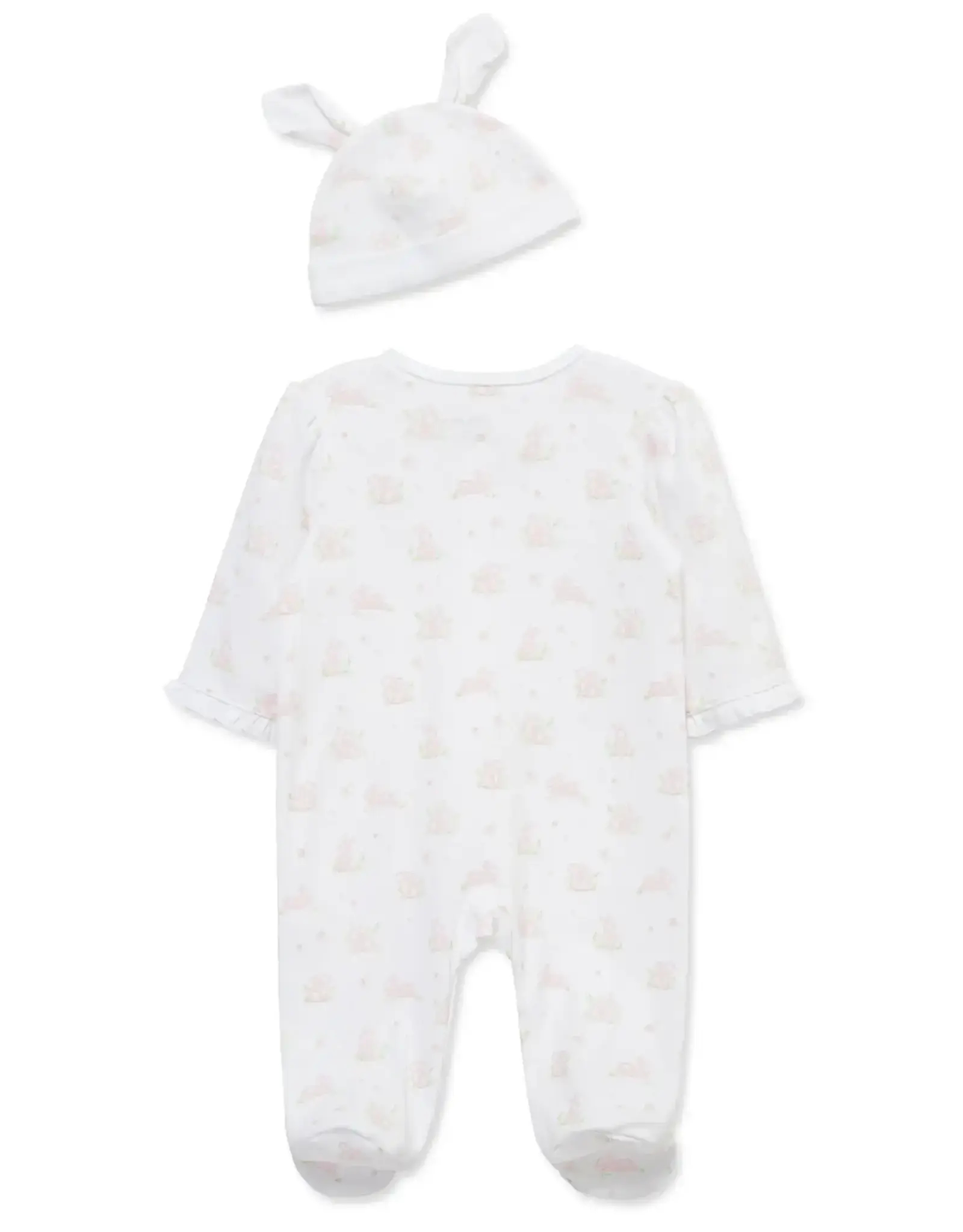 Little Me “My First Easter” Pink Bunny 2-Way-Zip Footed One-Piece & Hat