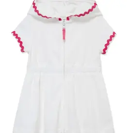 Little Me Zip Swim Cover Up with Fuchsia Trim