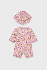 Mayoral Rose Floral Bathing Bodysuit w/Hat