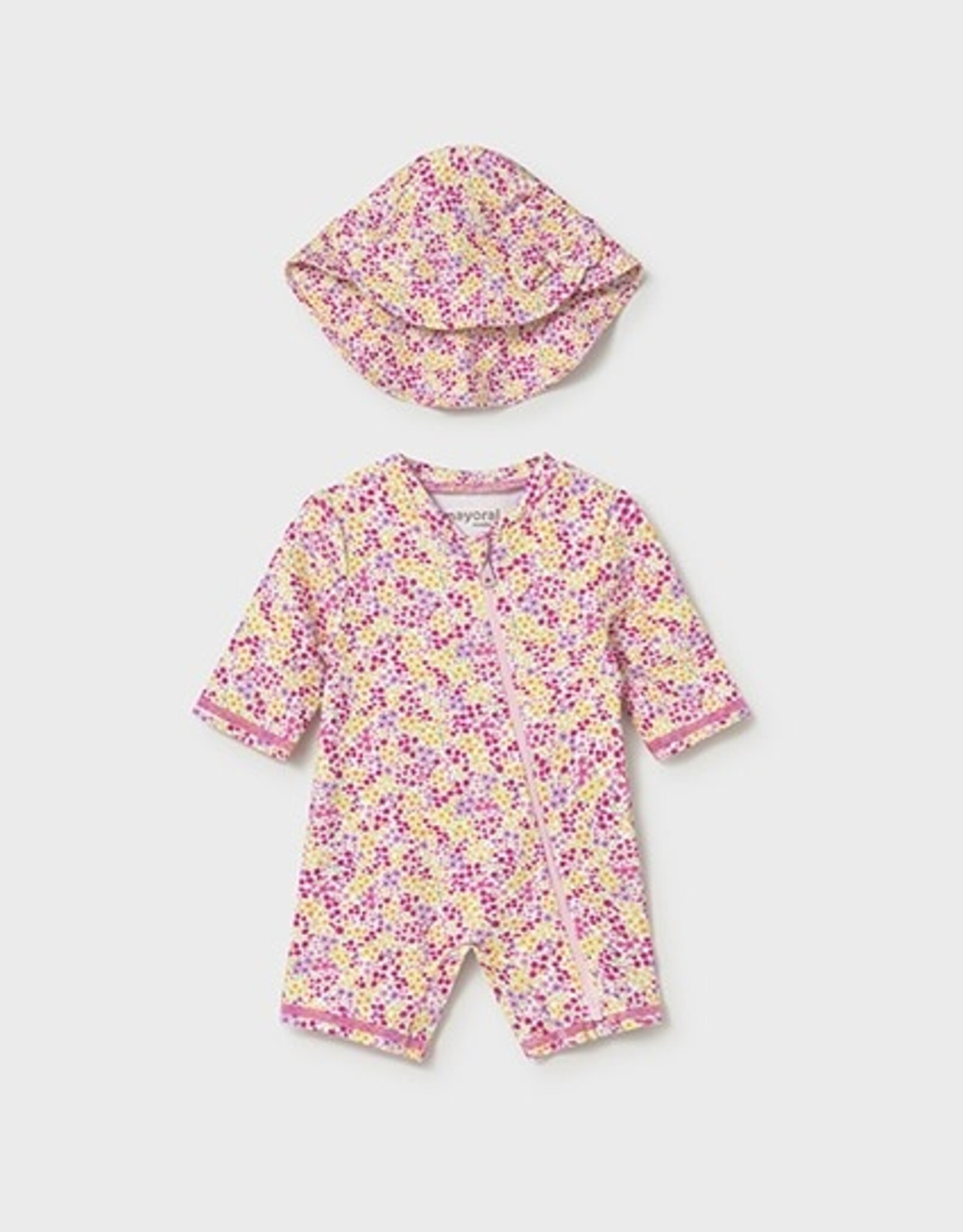 Mayoral Rose Floral Bathing Bodysuit w/Hat