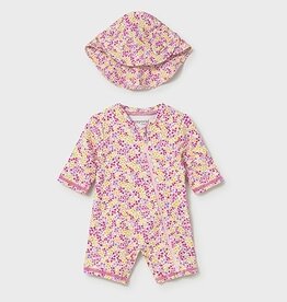 Mayoral Rose Floral Bathing Bodysuit w/Hat