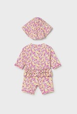 Mayoral Rose Floral Bathing Bodysuit w/Hat
