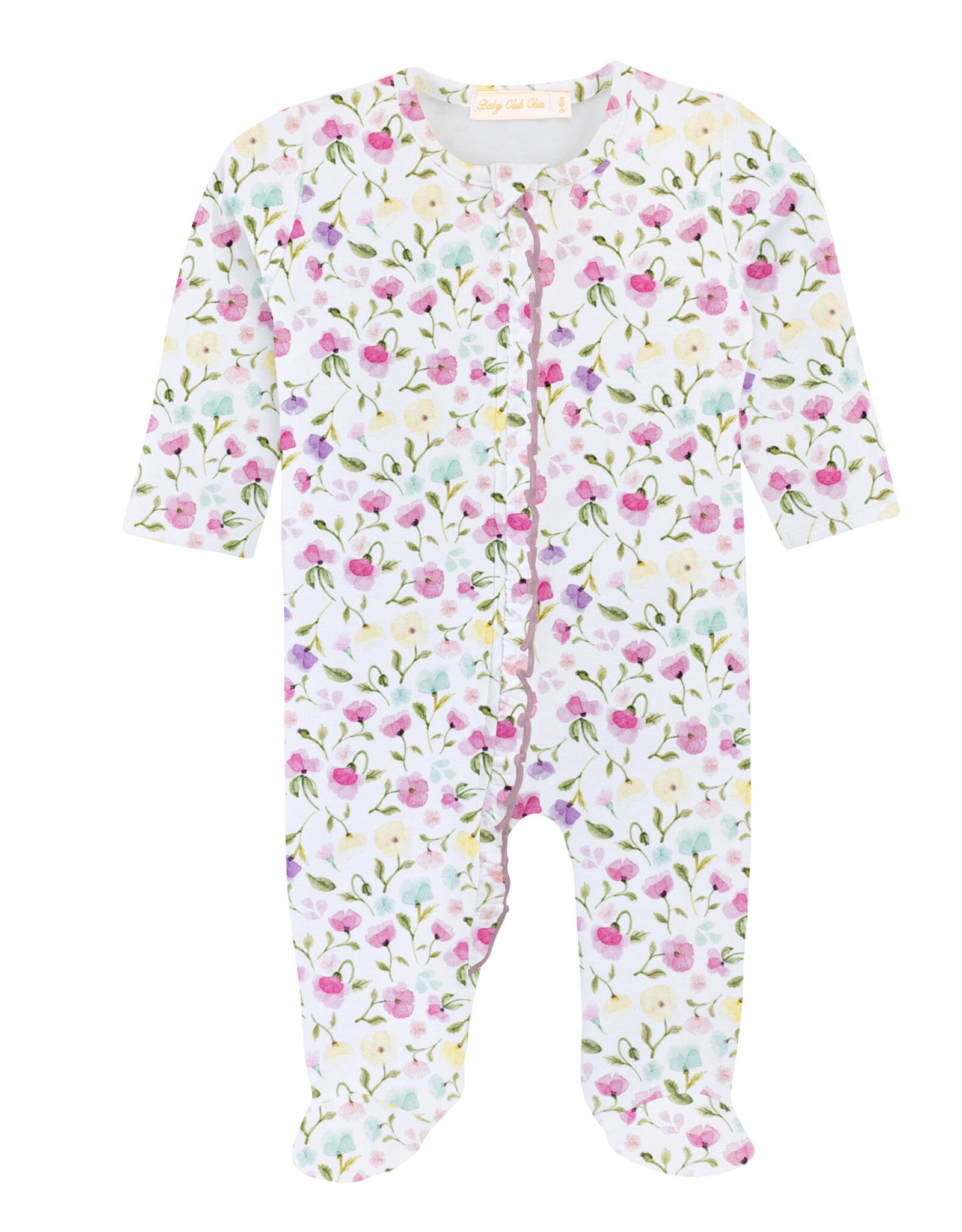 Baby Club Chic Ruffled Pastel Blooms Zipper Footie