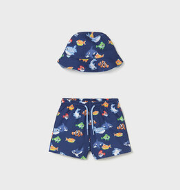 Mayoral Fish Swim Shorts w/Bucket Hat