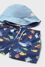 Mayoral Fish Swim Shorts w/Bucket Hat