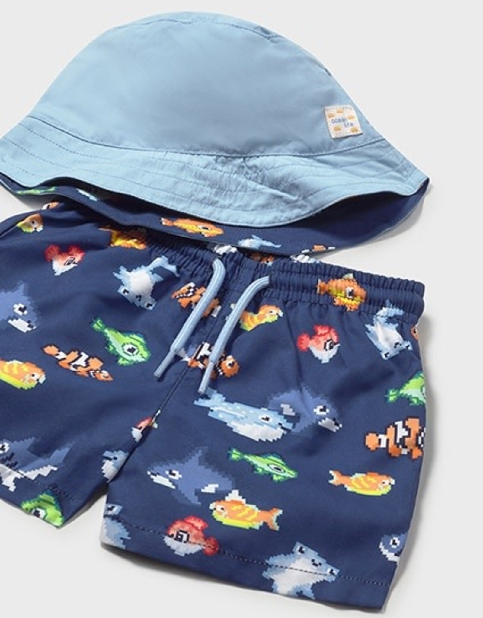 Mayoral Fish Swim Shorts w/Bucket Hat