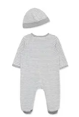 Little Me Race Cars 2-Way-Zip Footed One-Piece and Hat