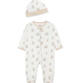 Little Me Fuzzy Bears 2-Way-Zip Footed One-Piece and Hat