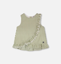 Deux Par Deux Khaki Stripes Camisole with Ruffle