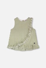 Deux Par Deux Khaki Stripes Camisole with Ruffle