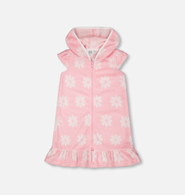 Deux Par Deux White Flowers on Pink Beach Dress with Hood