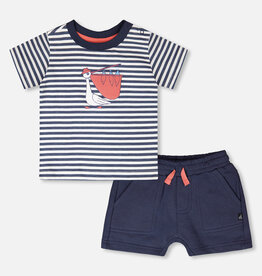 Deux Par Deux Navy Stripes T-Shirt and Short Set