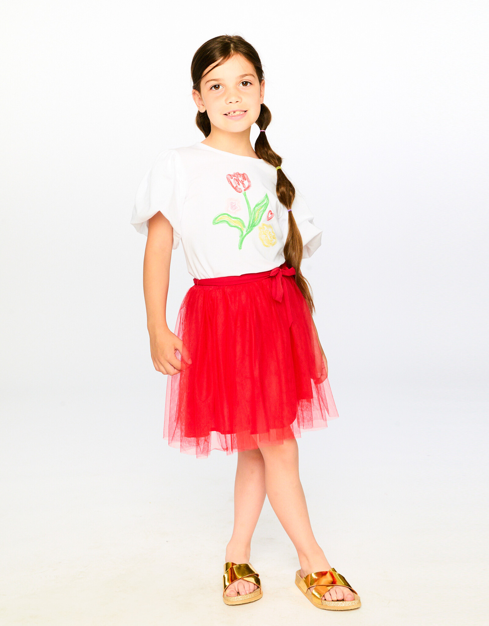 Deux Par Deux High Risk Red Mesh/Eyelet Skirt