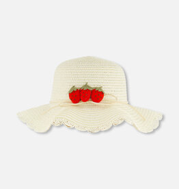 Deux Par Deux Light Staw Hat with Strawberries