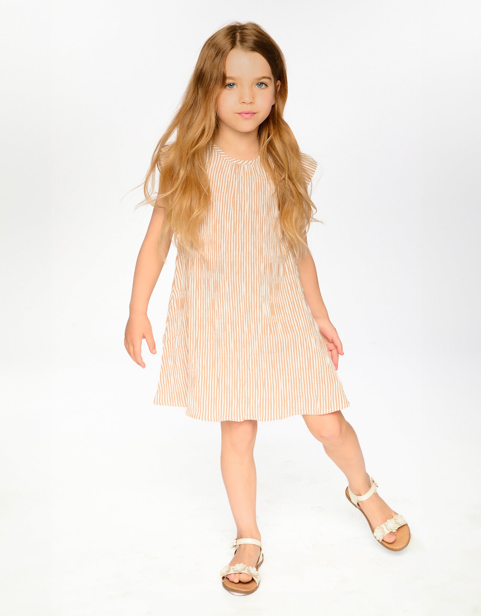 Deux Par Deux Seersucker Sand Striped Dress