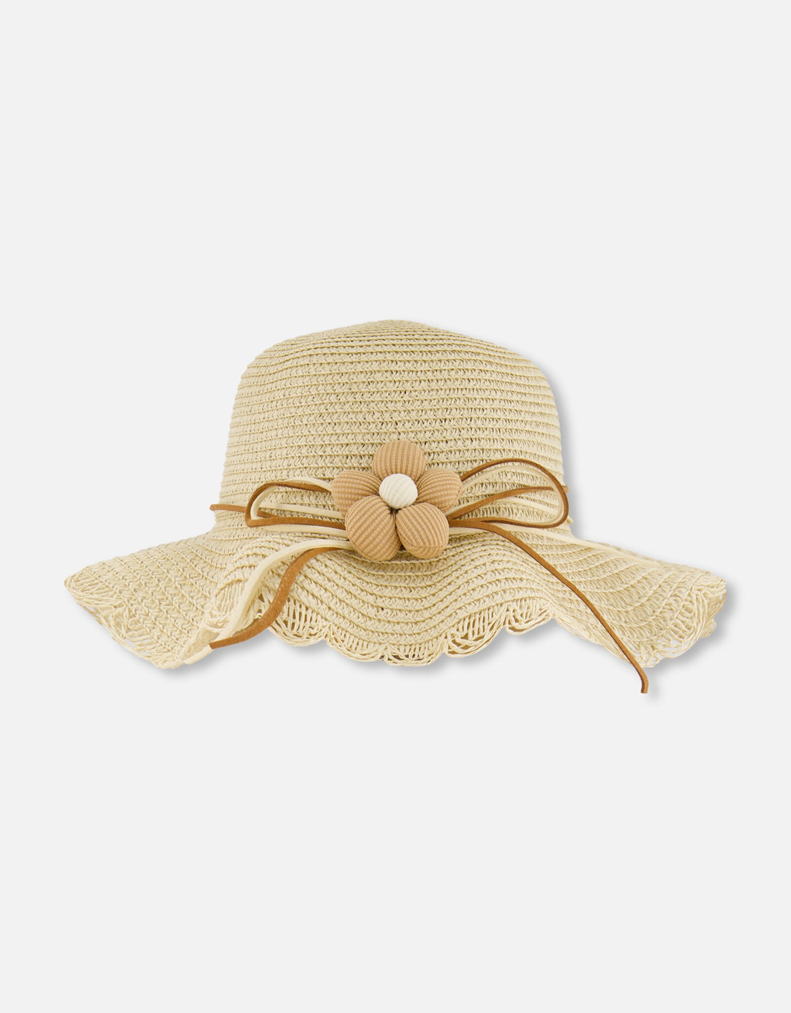 Deux Par Deux Light Straw Hat with Flower